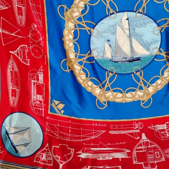 Liz Claiborne Nautical Scarf Vintage Red White Blue Sailing Boating Coastal 35" - Picture 6 of 11